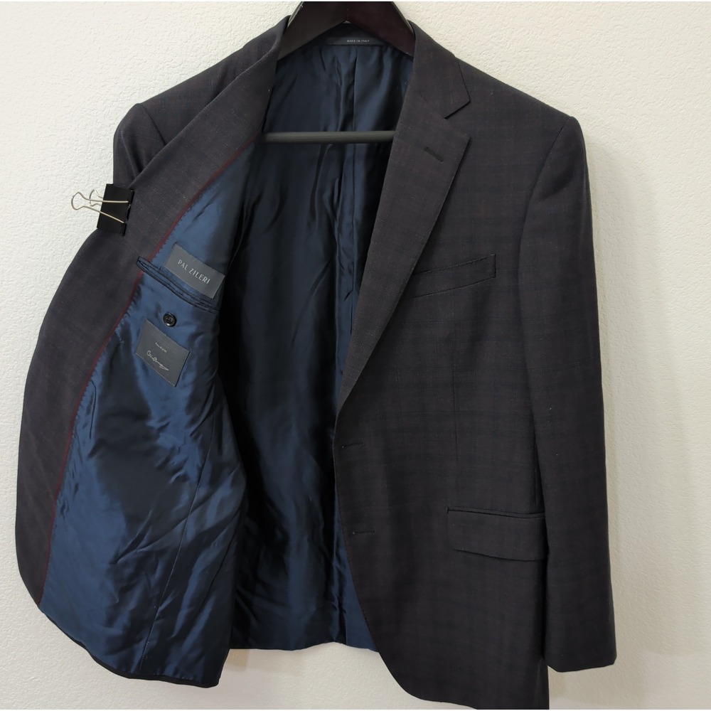 Pal Zileri L33CB22H2 Blazer Wool Plaid Charcoal Grey IT 56 R Mens Suit Jacket